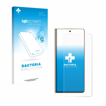 Face avant d’un emballage produit avec le logo de la marque upscreen. À côté, l’appareil Honor Magic V5 est représenté avec la