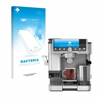 Face avant d’un emballage produit avec le logo de la marque upscreen. À côté, l’appareil Ninja Luxe Cafe Pro ES701EU est repré