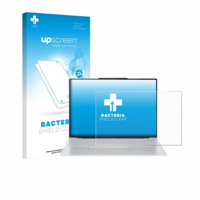 Face avant d’un emballage produit avec le logo de la marque upscreen. À côté, l’appareil Acer Swift Air 16 est représenté avec