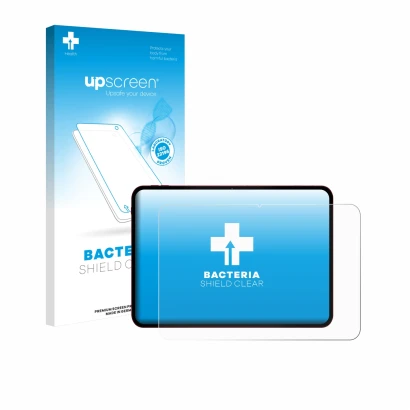 Face avant d’un emballage produit avec le logo de la marque upscreen. À côté, l’appareil Teclast T65 Plus est représenté avec 