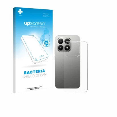 Face avant d’un emballage produit avec le logo de la marque upscreen. À côté, l’appareil Xiaomi 15T (Arrière) est représenté a