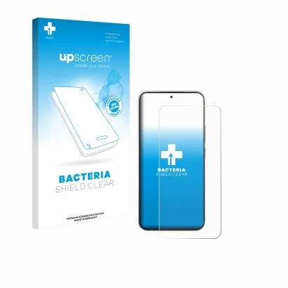 Face avant d’un emballage produit avec le logo de la marque upscreen. À côté, l’appareil Xiaomi 15T Pro est représenté avec la