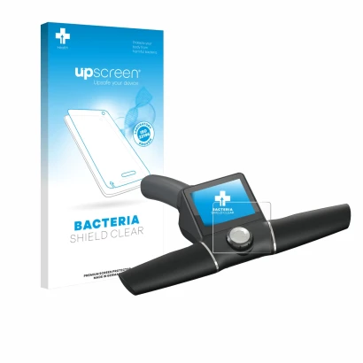 Face avant d’un emballage produit avec le logo de la marque upscreen. À côté, l’appareil Motocaddy M7 GPS Remote est représent