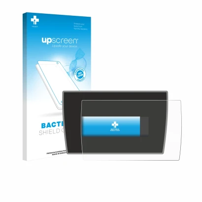 Face avant d’un emballage produit avec le logo de la marque upscreen. À côté, l’appareil BMW i3 2019 est représenté avec la pr