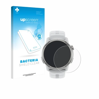 Face avant d’un emballage produit avec le logo de la marque upscreen. À côté, l’appareil Coros Apex 4 (46 mm) est représenté a