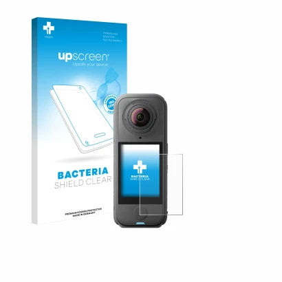 Face avant d’un emballage produit avec le logo de la marque upscreen. À côté, l’appareil Insta360 X4 Air est représenté avec l