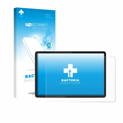 Face avant d’un emballage produit avec le logo de la marque upscreen. À côté, l’appareil Lenovo Tab K11 (2e Gen.) est représen