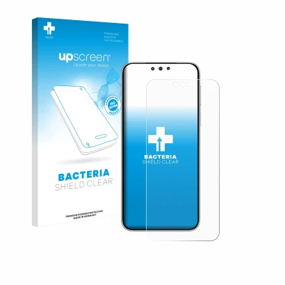 Face avant d’un emballage produit avec le logo de la marque upscreen. À côté, l’appareil Huawei Mate 80 Pro est représenté ave