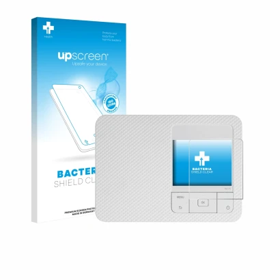 Face avant d’un emballage produit avec le logo de la marque upscreen. À côté, l’appareil Canon Selphy CP1500 Mini est représen