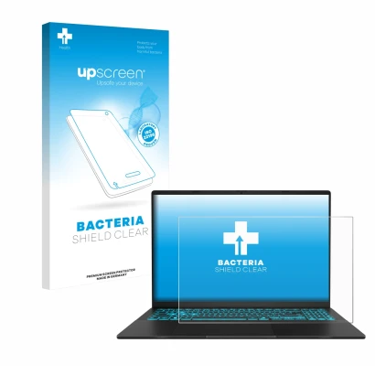 Face avant d’un emballage produit avec le logo de la marque upscreen. À côté, l’appareil ASUS V16 V3607 est représenté avec la