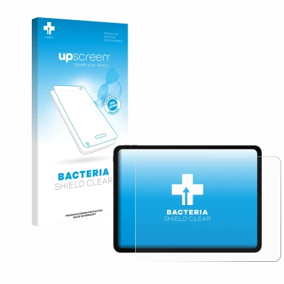 Face avant d’un emballage produit avec le logo de la marque upscreen. À côté, l’appareil OnePlus Pad Go 2 est représenté avec 