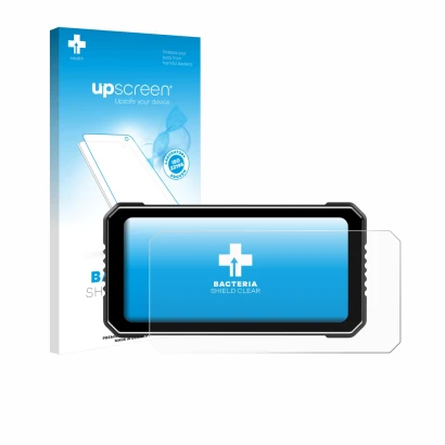 Face avant d’un emballage produit avec le logo de la marque upscreen. À côté, l’appareil Vtopek MT26 6.25" est représenté avec