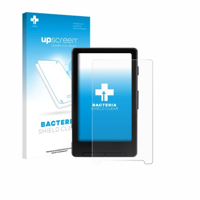 Face avant d’un emballage produit avec le logo de la marque upscreen. À côté, l’appareil Xteink X4 est représenté avec la prot