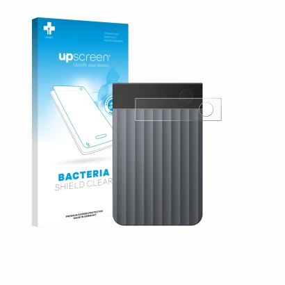 Face avant d’un emballage produit avec le logo de la marque upscreen. À côté, l’appareil PLAUD Note Pro est représenté avec la