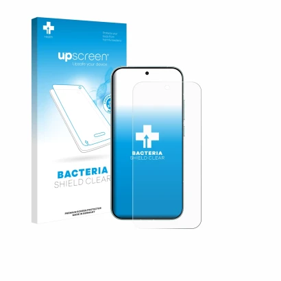 Face avant d’un emballage produit avec le logo de la marque upscreen. À côté, l’appareil Xiaomi Redmi Turbo 5 est représenté a