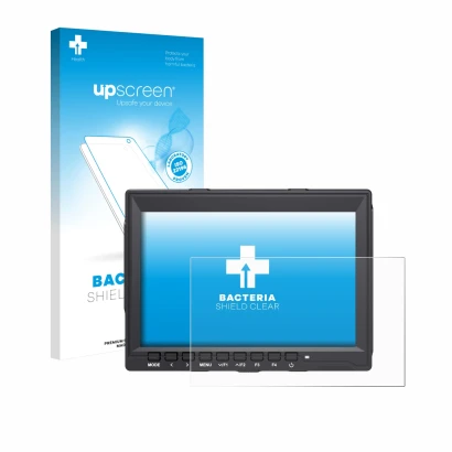 Face avant d’un emballage produit avec le logo de la marque upscreen. À côté, l’appareil Feelworld FW759 7" est représenté ave