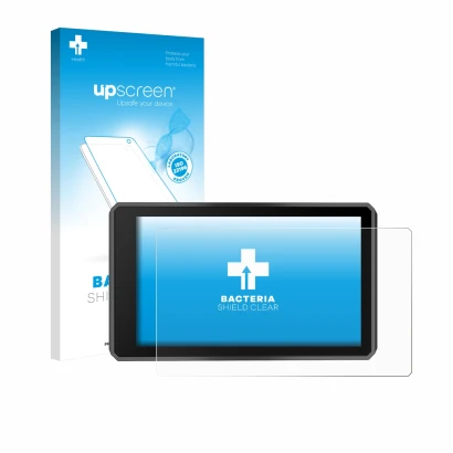 Face avant d’un emballage produit avec le logo de la marque upscreen. À côté, l’appareil Garmin zumo XT3 4.7" est représenté a