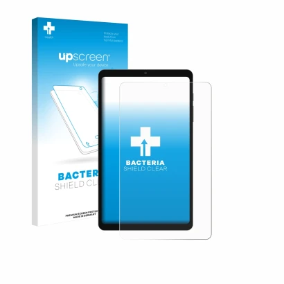 Face avant d’un emballage produit avec le logo de la marque upscreen. À côté, l’appareil Blackview Link 2 8.68" est représenté