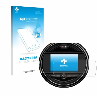 Face avant d’un emballage produit avec le logo de la marque upscreen. À côté, l’appareil Mini Clubman 2018 - 2020 est représen