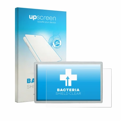 Face avant d’un emballage produit avec le logo de la marque upscreen. À côté, l’appareil WERTH SYSTEMS CMP-2450 Panel Computer