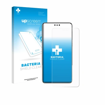 Face avant d’un emballage produit avec le logo de la marque upscreen. À côté, l’appareil Huawei Mate 60 Pro Plus est représent