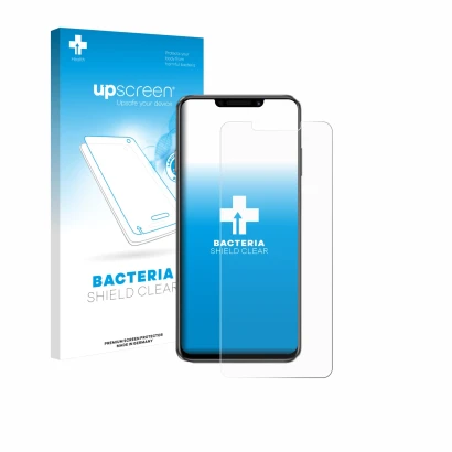 Face avant d’un emballage produit avec le logo de la marque upscreen. À côté, l’appareil Huawei Enjoy 60X est représenté avec 