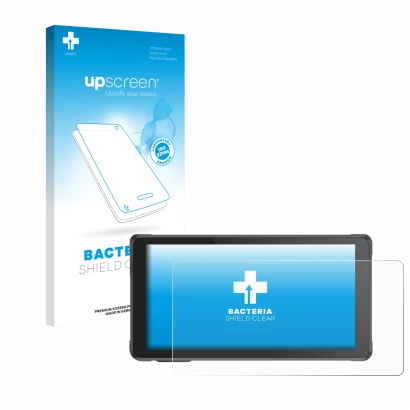 Face avant d’un emballage produit avec le logo de la marque upscreen. À côté, l’appareil Interphone RideSync est représenté av