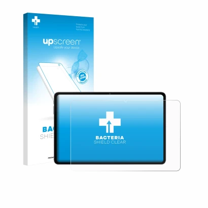 Face avant d’un emballage produit avec le logo de la marque upscreen. À côté, l’appareil Alldocube iPlay 70 Pad Pro est représ