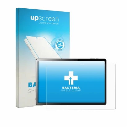 Face avant d’un emballage produit avec le logo de la marque upscreen. À côté, l’appareil Logicom Tab XL 14 est représenté avec