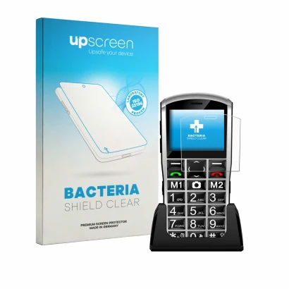 Face avant d’un emballage produit avec le logo de la marque upscreen. À côté, l’appareil Artfone A400 Pro 4G est représenté av
