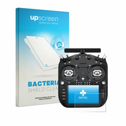 Face avant d’un emballage produit avec le logo de la marque upscreen. À côté, l’appareil Radiomaster TX16S MK3 est représenté