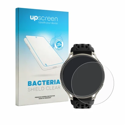 Face avant d’un emballage produit avec le logo de la marque upscreen. À côté, l’appareil Amazfit Cheetah 2 Pro est représenté 