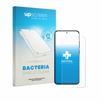 Face avant d’un emballage produit avec le logo de la marque upscreen. À côté, l’appareil Motorola Edge 70 Fusion Plus est repr