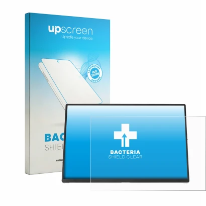 Face avant d’un emballage produit avec le logo de la marque upscreen. À côté, l’appareil ASUS ZenScreen OLED MQ16FC est représ