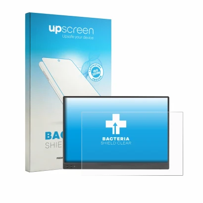 Face avant d’un emballage produit avec le logo de la marque upscreen. À côté, l’appareil ASUS ZenScreen MB16NCG est représenté