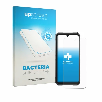 Face avant d’un emballage produit avec le logo de la marque upscreen. À côté, l’appareil Doogee S200 Ultra est représenté avec