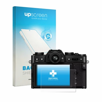Face avant d’un emballage produit avec le logo de la marque upscreen. À côté, l’appareil Fujifilm X-T30 III est représenté ave