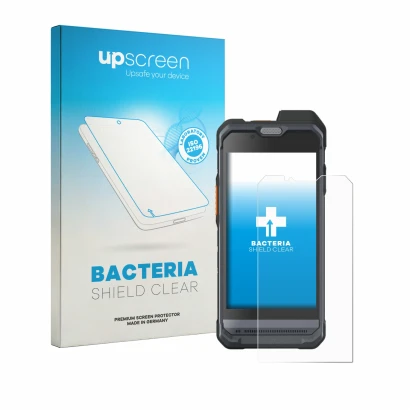 Face avant d’un emballage produit avec le logo de la marque upscreen. À côté, l’appareil Hytera PNC460 est représenté avec la