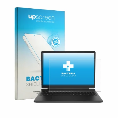 Face avant d’un emballage produit avec le logo de la marque upscreen. À côté, l’appareil Dell 15 DA15265 est représenté avec l