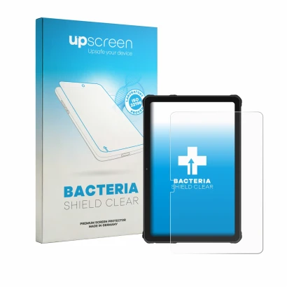 Face avant d’un emballage produit avec le logo de la marque upscreen. À côté, l’appareil Oukitel RT10 est représenté avec la p