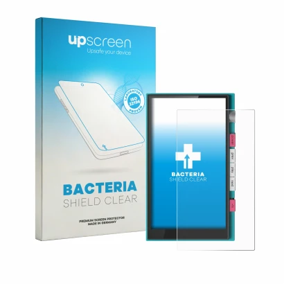 Face avant d’un emballage produit avec le logo de la marque upscreen. À côté, l’appareil Hiby Digital M500 est représenté avec