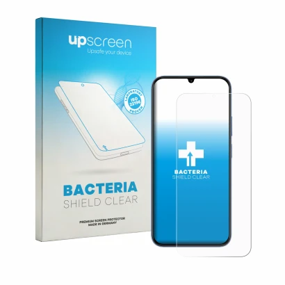 Face avant d’un emballage produit avec le logo de la marque upscreen. À côté, l’appareil realme C100x est représenté avec la p