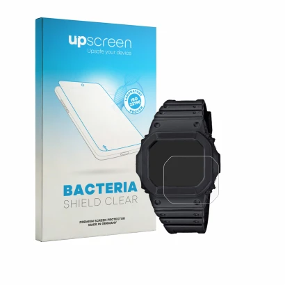 Face avant d’un emballage produit avec le logo de la marque upscreen. À côté, l’appareil Casio G-Shock GW-M5610U-1CJF est repr