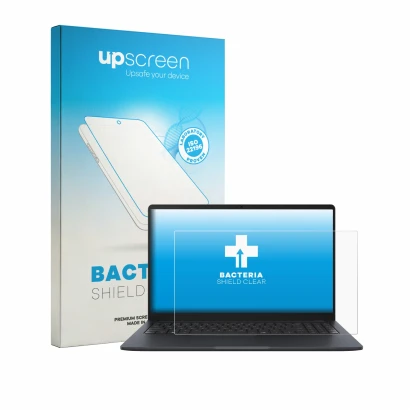 Face avant d’un emballage produit avec le logo de la marque upscreen. À côté, l’appareil ASUS ExpertBook B1 B1503 est représen