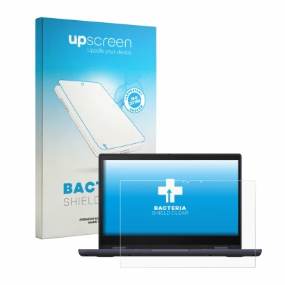 Face avant d’un emballage produit avec le logo de la marque upscreen. À côté, l’appareil ASUS ExpertBook BR1402 est représenté
