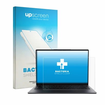 Face avant d’un emballage produit avec le logo de la marque upscreen. À côté, l’appareil Chuwi UniBook est représenté avec la