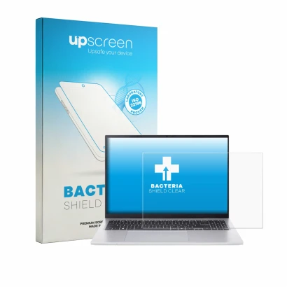 Face avant d’un emballage produit avec le logo de la marque upscreen. À côté, l’appareil Acer Aspire Go 16 est représenté avec