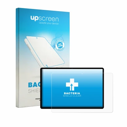 Face avant d’un emballage produit avec le logo de la marque upscreen. À côté, l’appareil LEVIRTU M602 13" est représenté avec