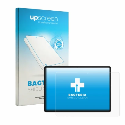 Face avant d’un emballage produit avec le logo de la marque upscreen. À côté, l’appareil TCL Tab A1 Plus NXTPAPER est représen