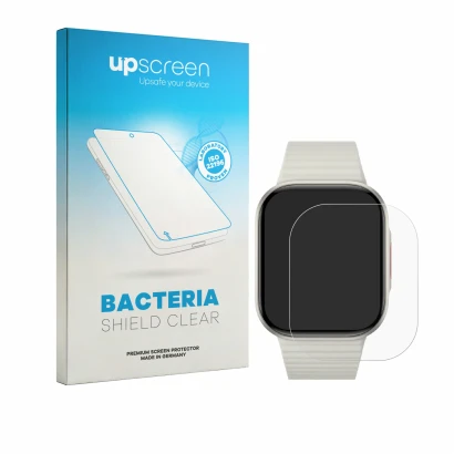 Face avant d’un emballage produit avec le logo de la marque upscreen. À côté, l’appareil Xiaomi Redmi Watch 6 Lite est représe
